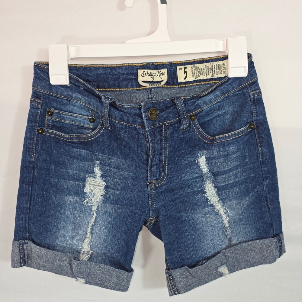 Indigo Rein Forever Womens Distressed Cuffed Denim Jean Shorts Blue Size 5